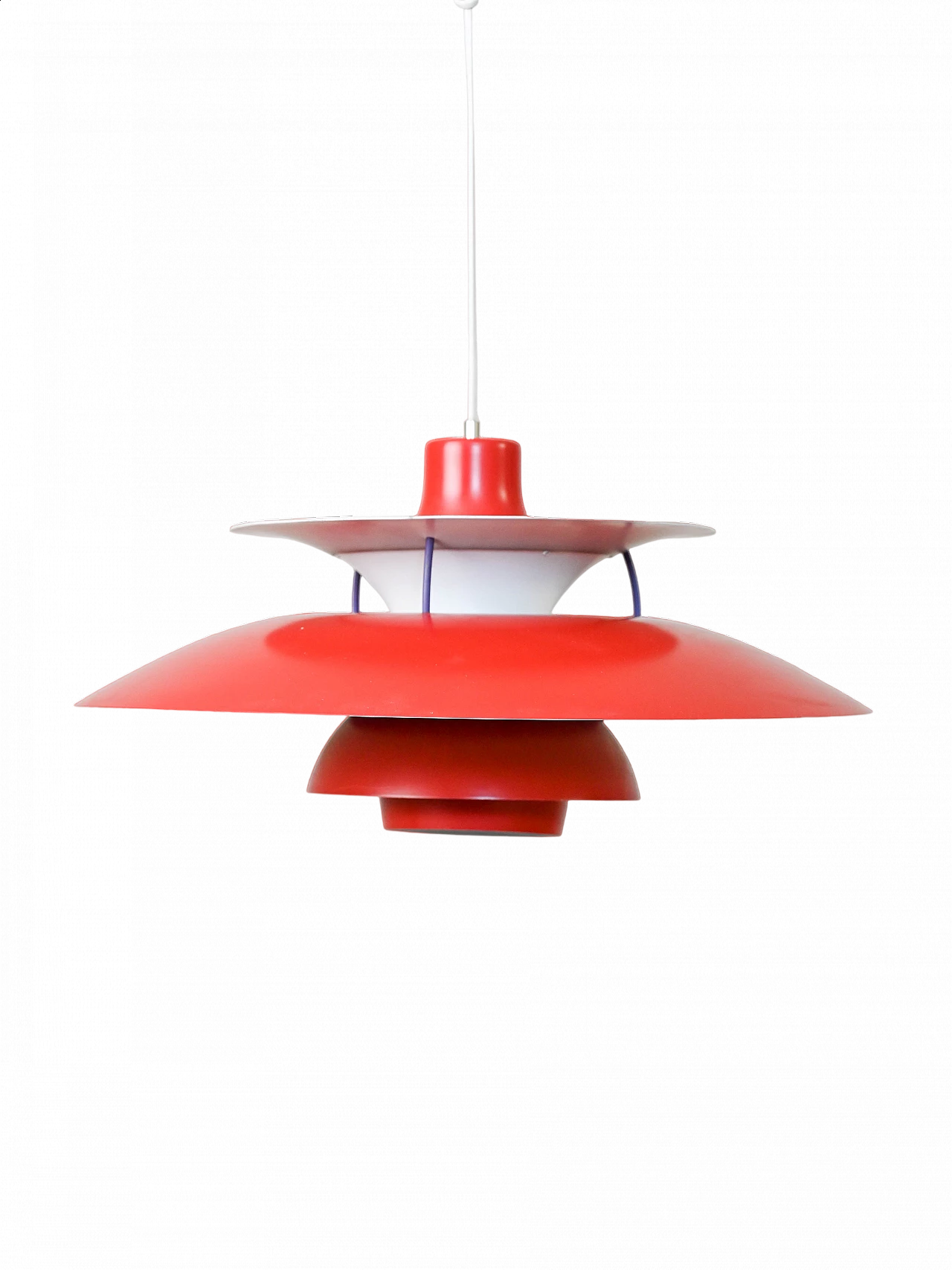Lampadario PH5 colore rosso di Poul Henningsen per Louis Poulsen, anni '50 10