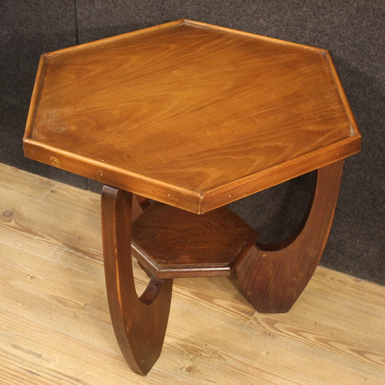 Art Deco hexagonal oak and beech coffee table, 1950s 2