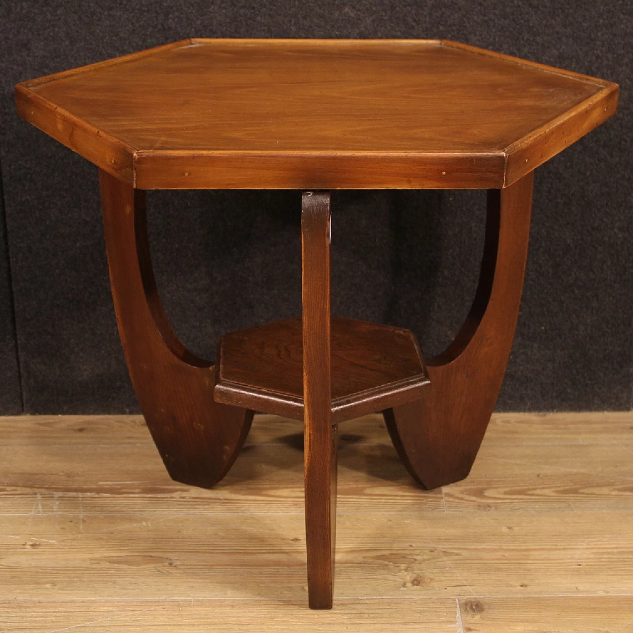 Art Deco hexagonal oak and beech coffee table, 1950s 4