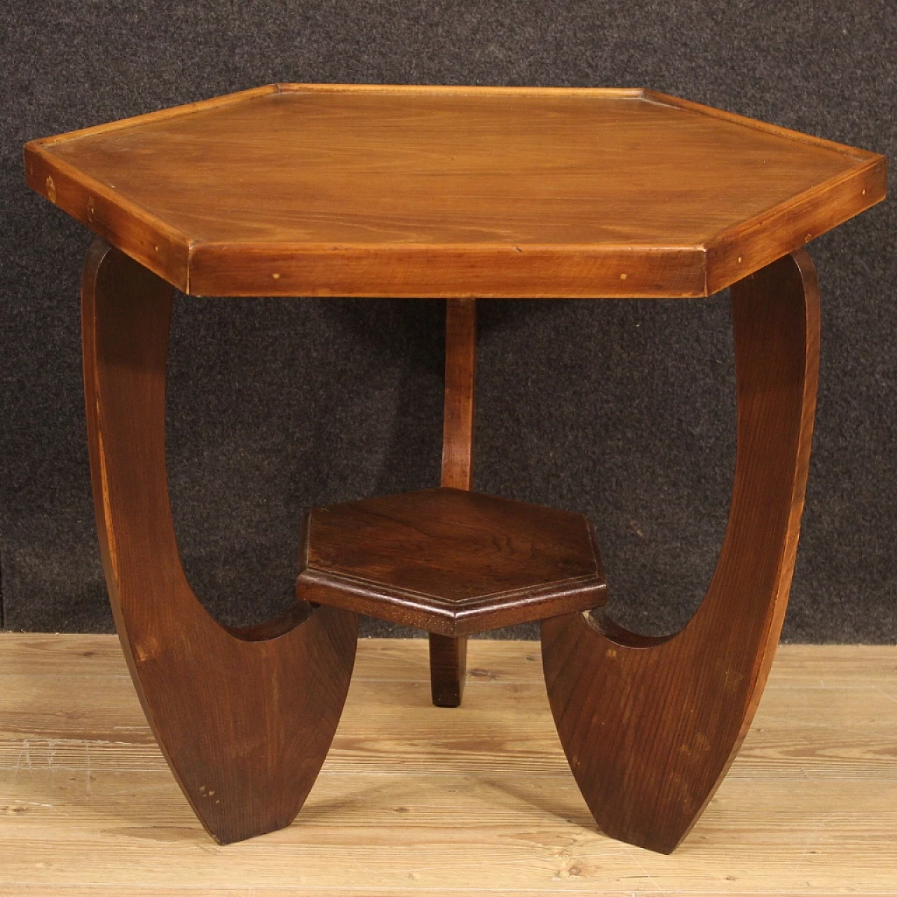 Art Deco hexagonal oak and beech coffee table, 1950s 7