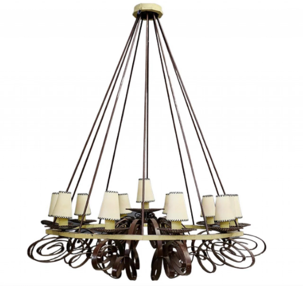 Art Deco metal and fabric chandelier, 1940s 1