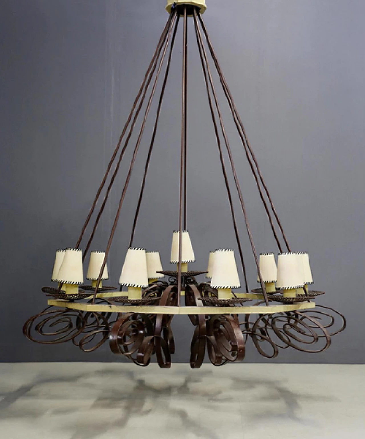 Art Deco metal and fabric chandelier, 1940s 2