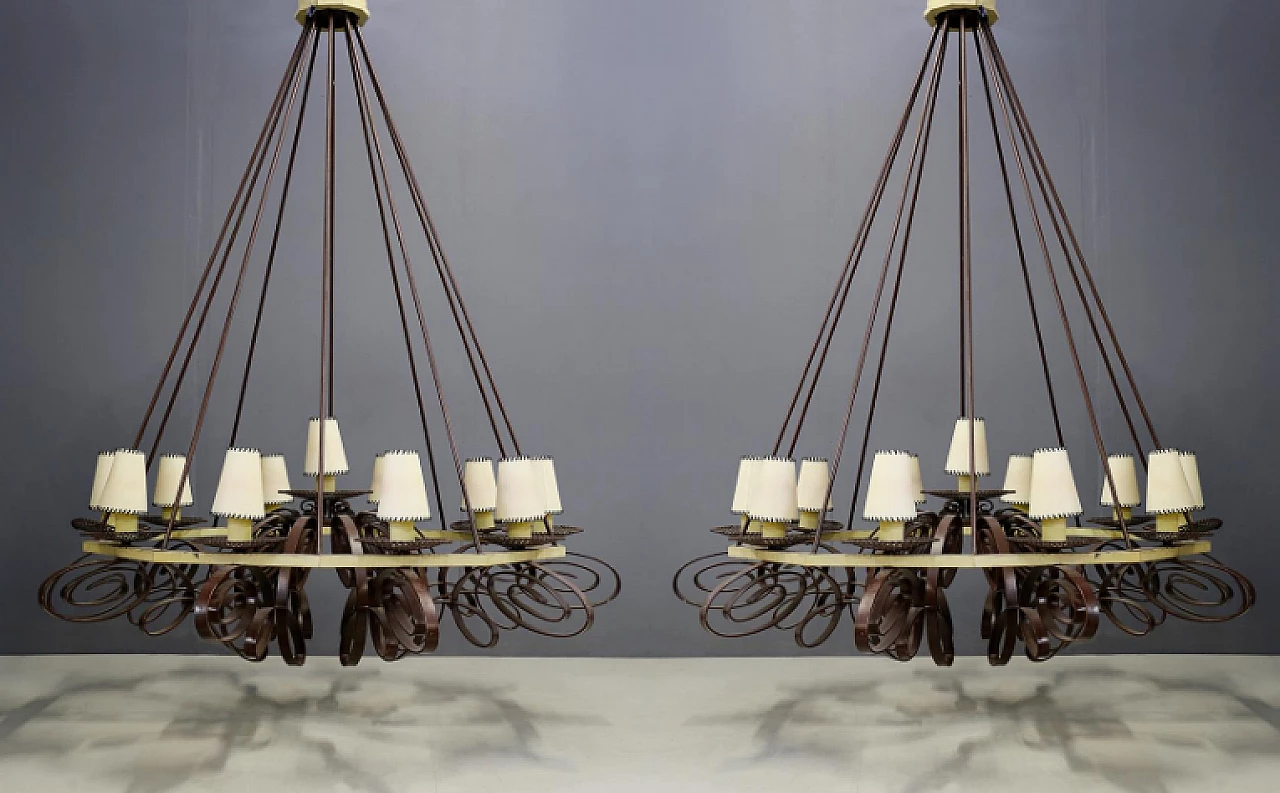 Art Deco metal and fabric chandelier, 1940s 3