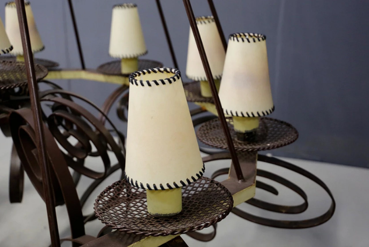 Art Deco metal and fabric chandelier, 1940s 4