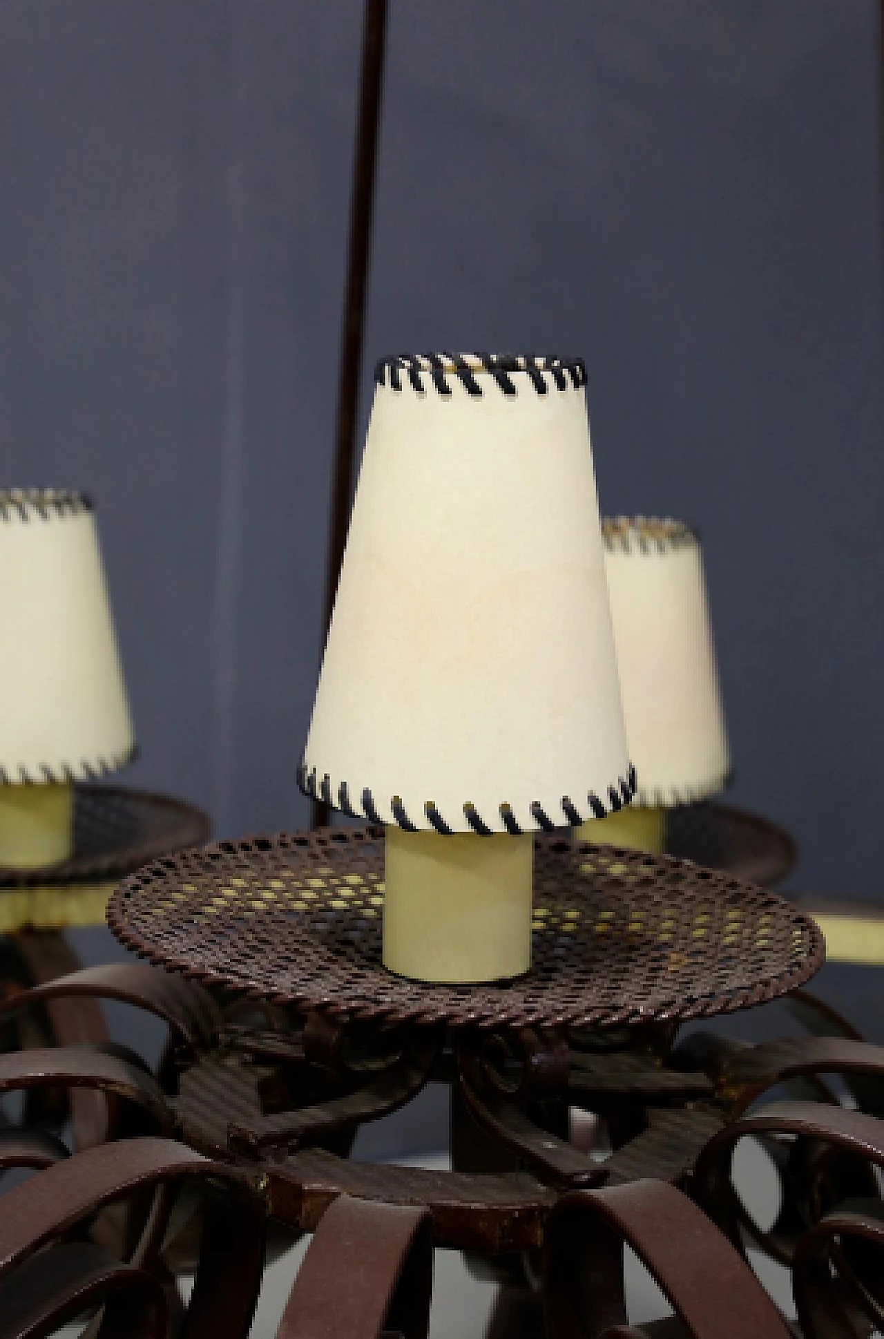 Art Deco metal and fabric chandelier, 1940s 6