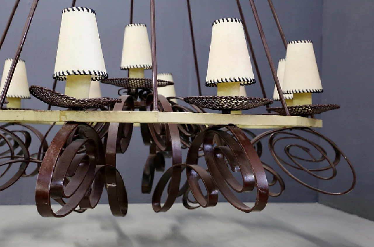 Art Deco metal and fabric chandelier, 1940s 7