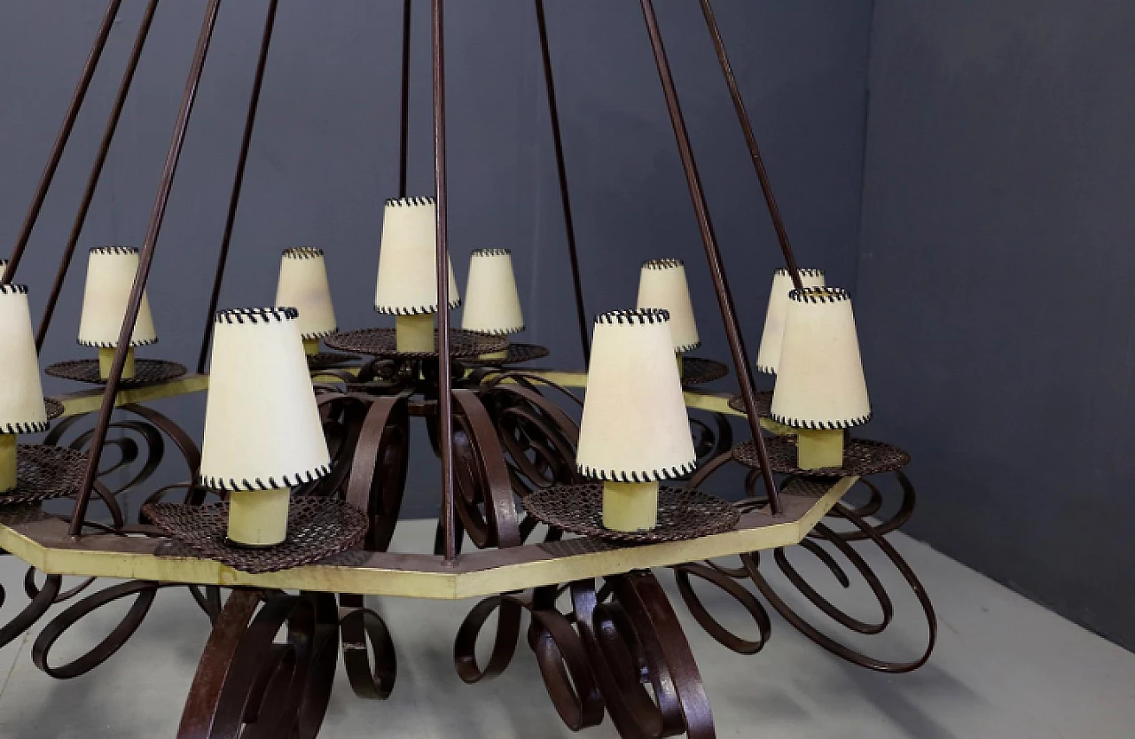 Art Deco metal and fabric chandelier, 1940s 10