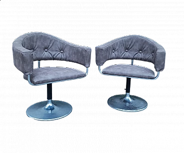 Pair of metal and eco-leather swivel armchairs, 1970s
