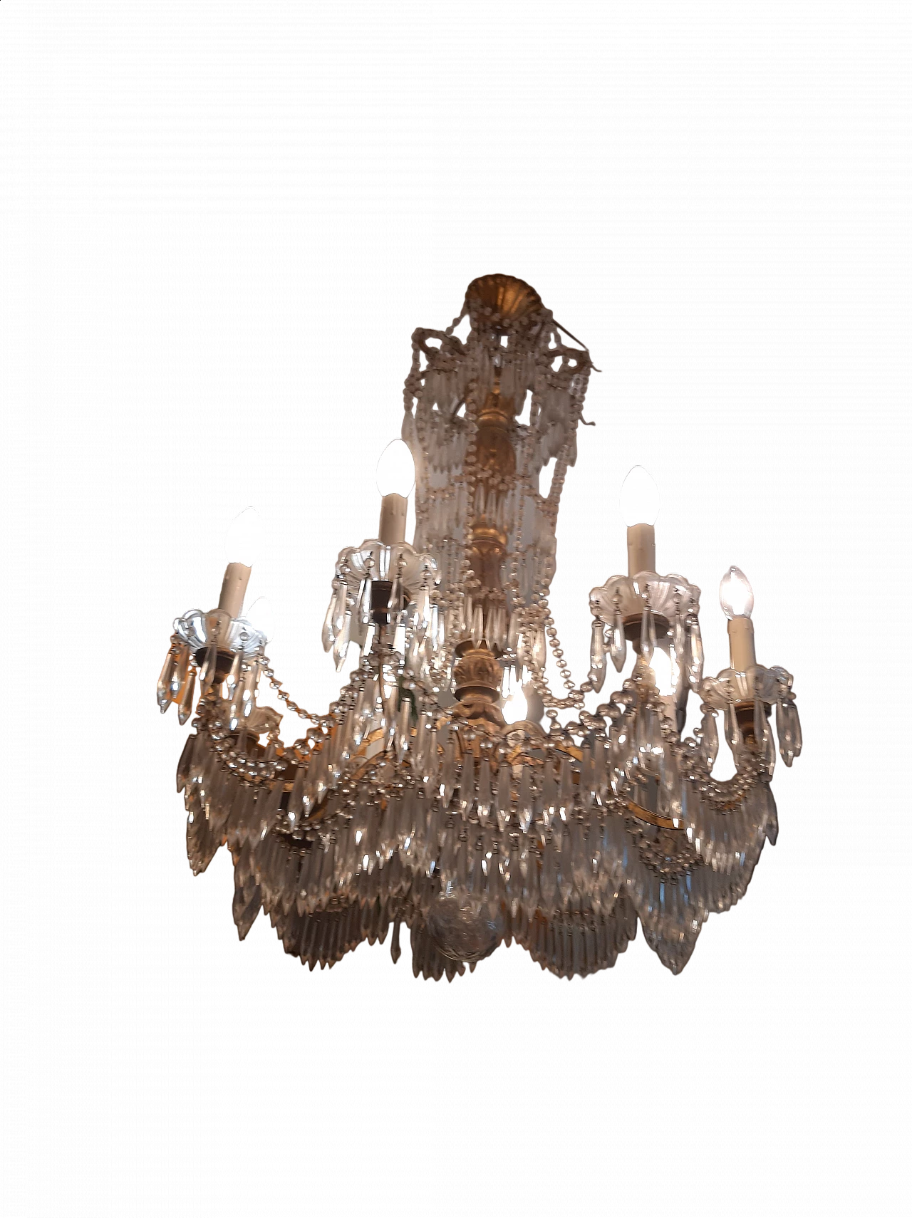 Eight-light wood, metal and glass chandelier, late 19th century 14