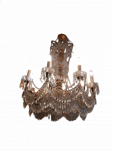 Eight-light wood, metal and glass chandelier, late 19th century