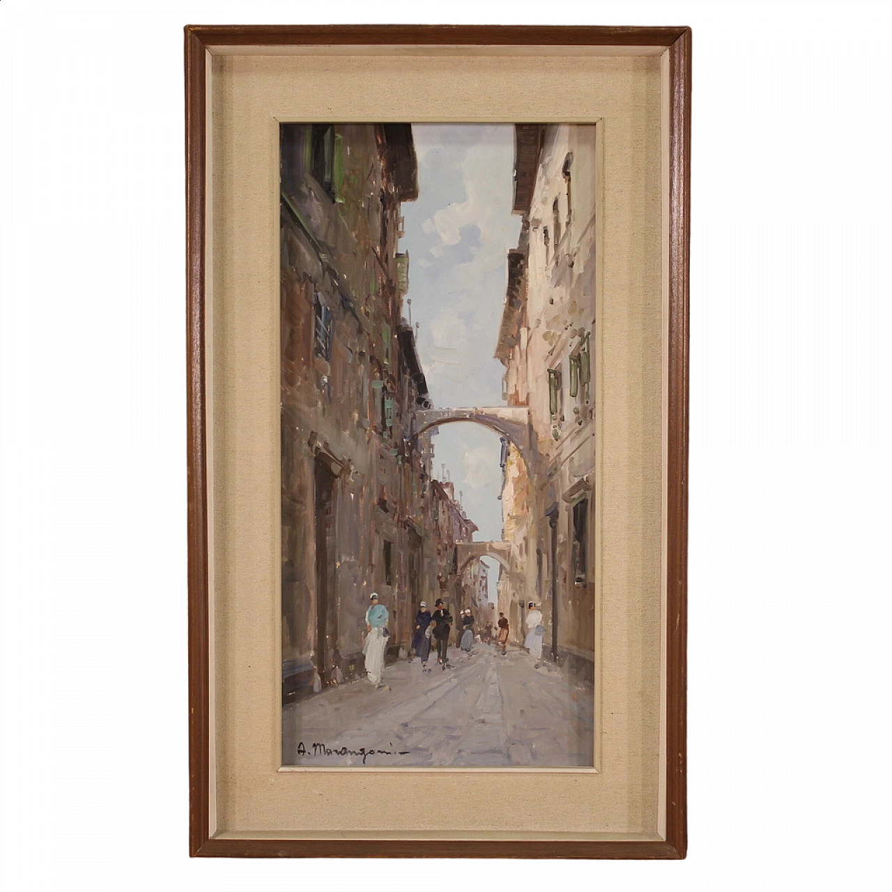 City view painting with figures in impressionist style, oil on canvas, 1960s 17