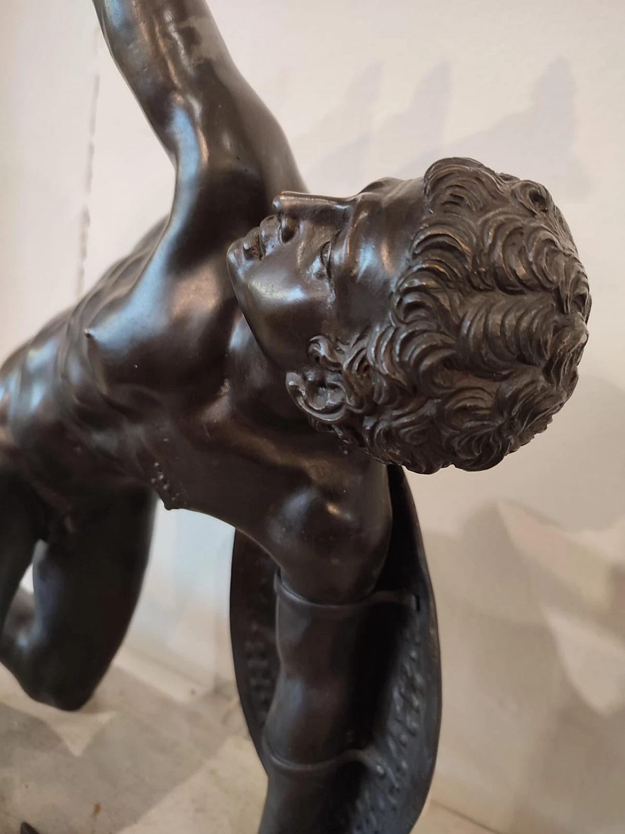 Bronze statue of a gladiator on travertine base, late 19th century 2