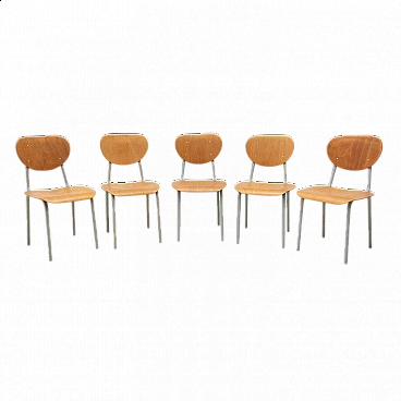 5 Wooden and metal chairs, 1970s