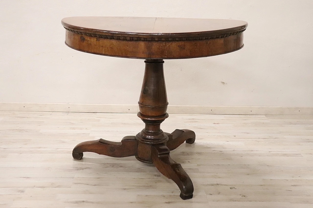 Charles X round solid walnut table, first half of the 19th century 2