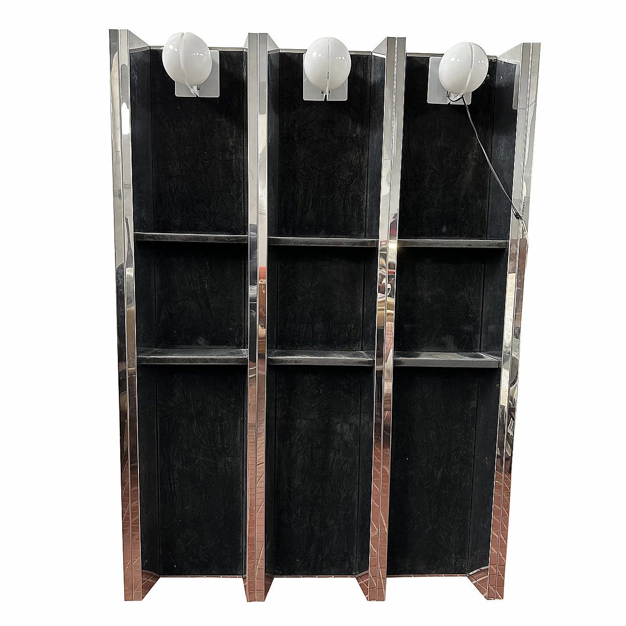 Mobile bar in acciaio e tessuto con coppia di sgabelli di Willy Rizzo, anni '70 6