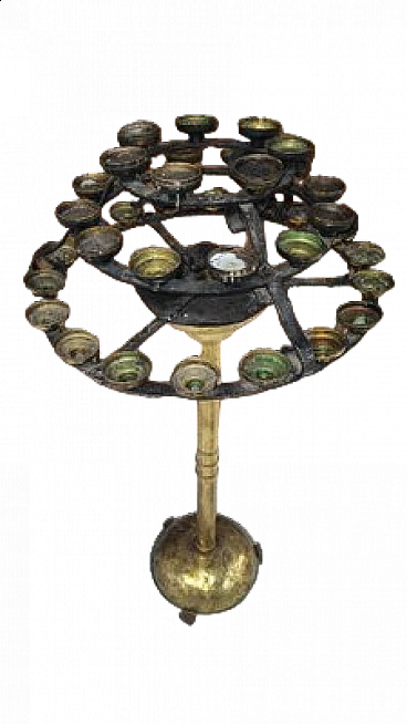 Iron church candlestick holder with brass base, 1940s