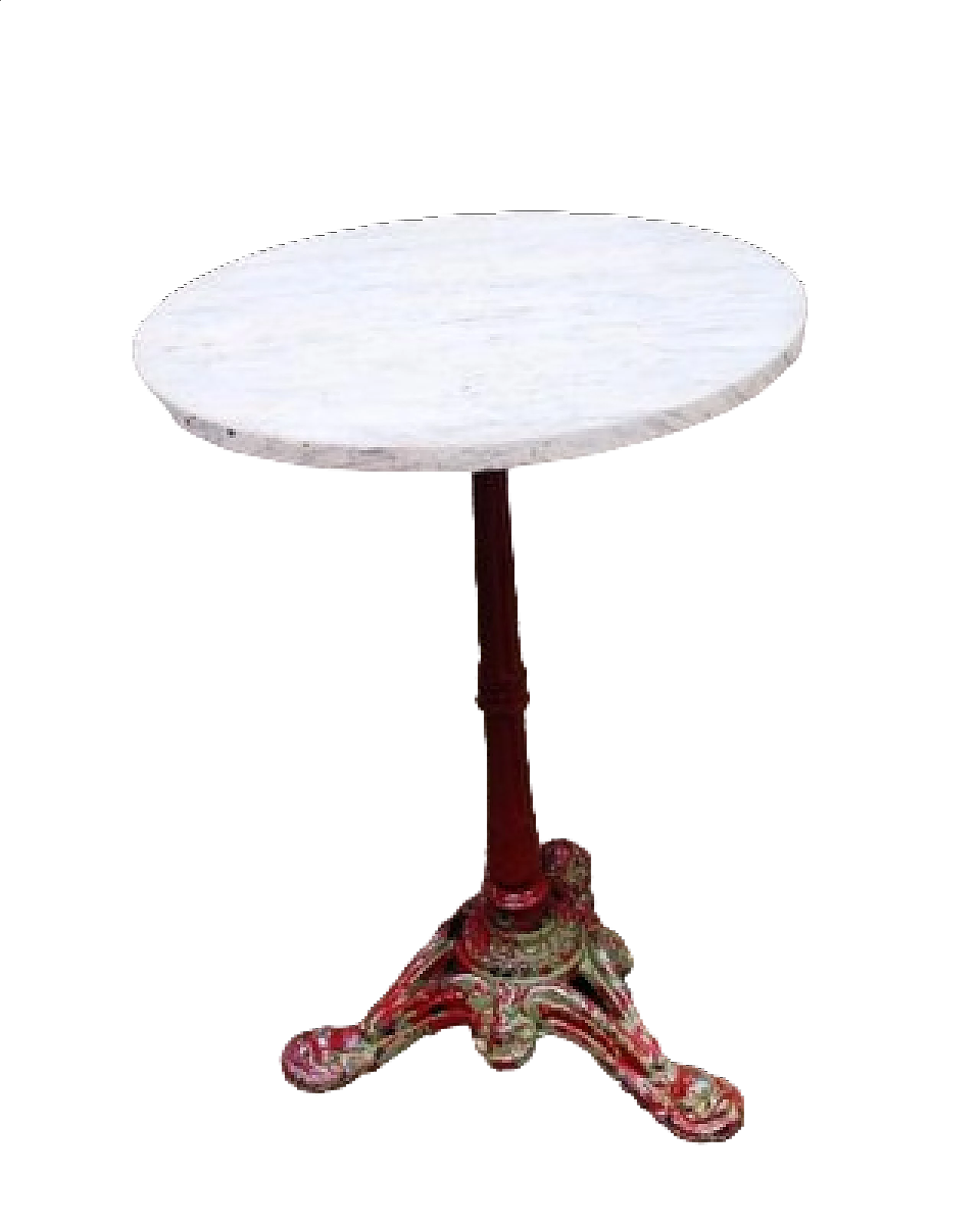 Tavolo rotondo da bistrò con base in ghisa e piano in marmo, anni '50 5