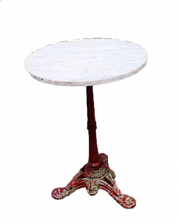 Tavolo rotondo da bistrò con base in ghisa e piano in marmo, anni '50