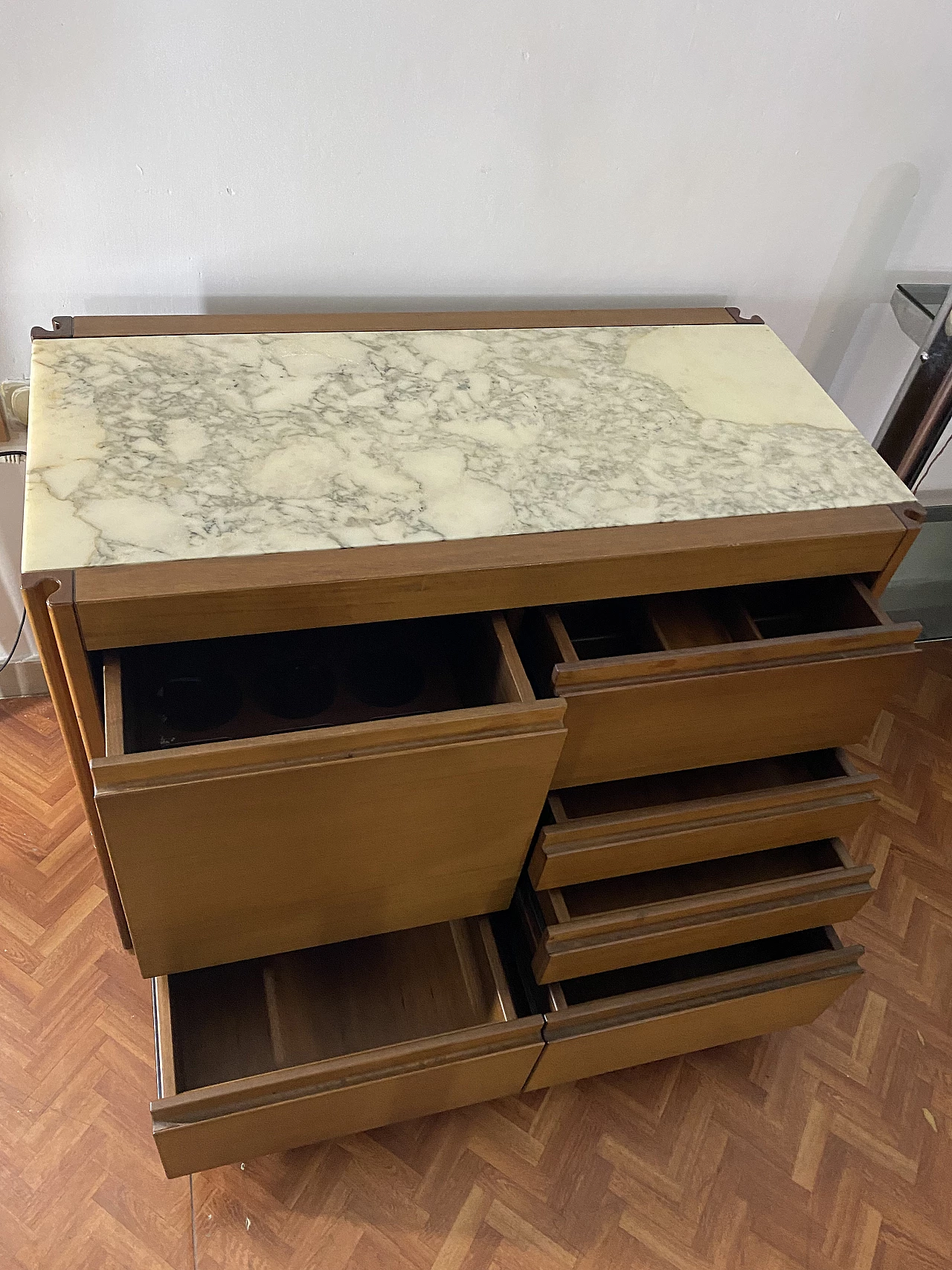 Wooden chest of drawers with marble top by Angelo Mangiarotti, 1960s 2