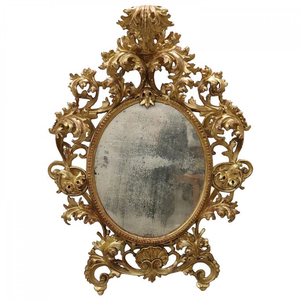 Cartoccio mirror in carved and gilded wood, 18th century 1