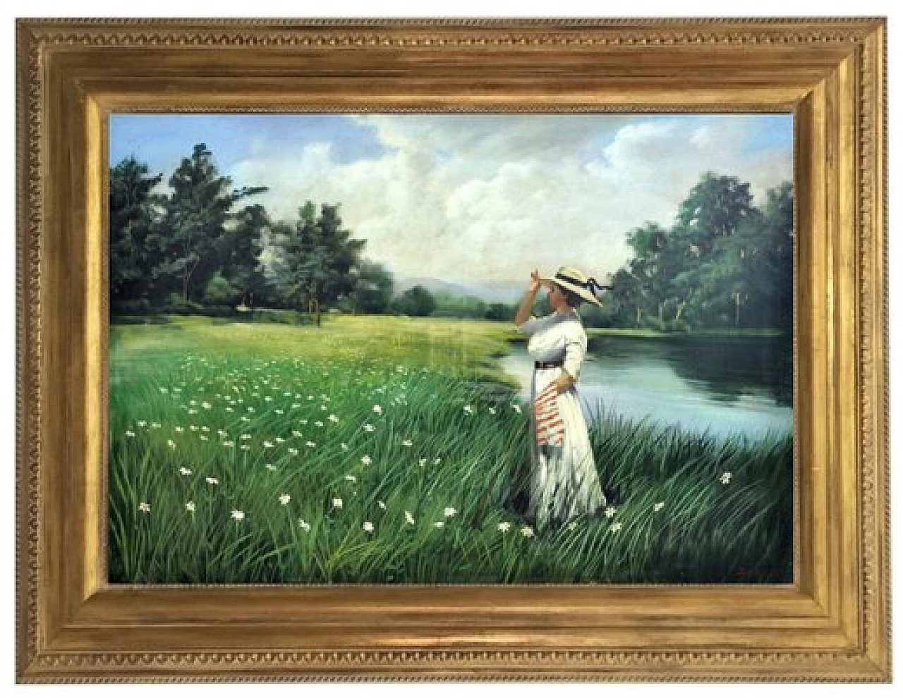 Jean Louis Richard, walk on the lake, oil painting on canvas, 2002 1