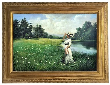 Jean Louis Richard, walk on the lake, oil painting on canvas, 2002