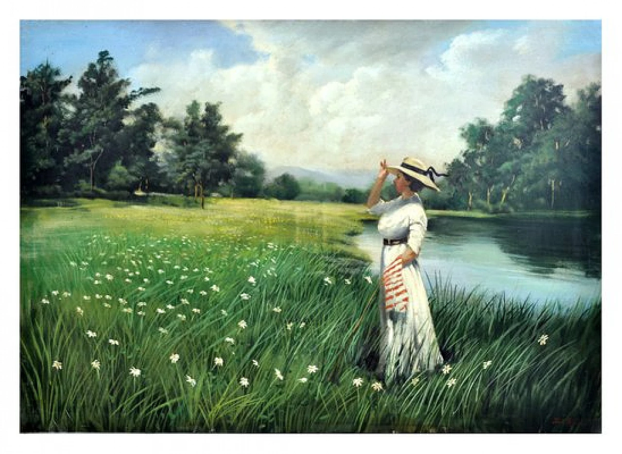Jean Louis Richard, walk on the lake, oil painting on canvas, 2002 2