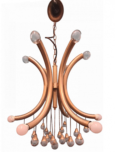 Six-light brass and glass chandelier by Gaetano Sciolari, 1970s