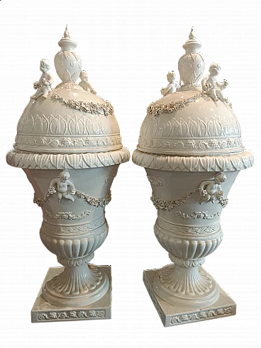 Pair of Vecchia Bassano ceramic vases with lids, early 20th century