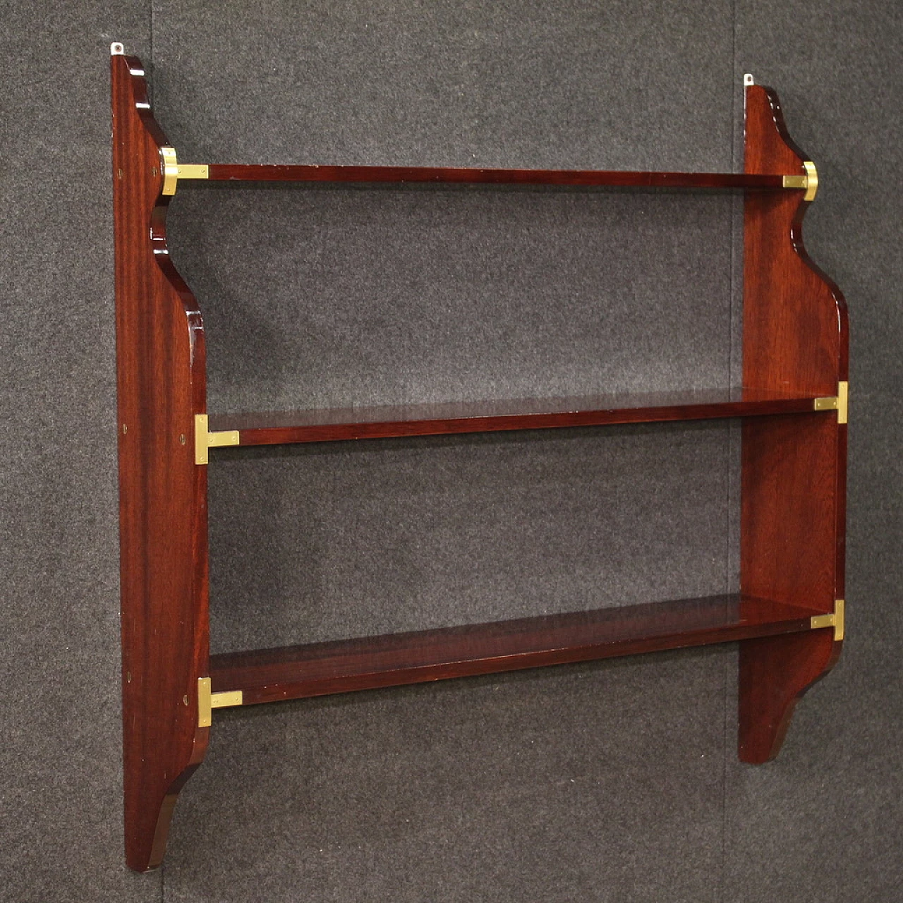 Nautical style mahogany and brass wall bookcase, 1970s 1