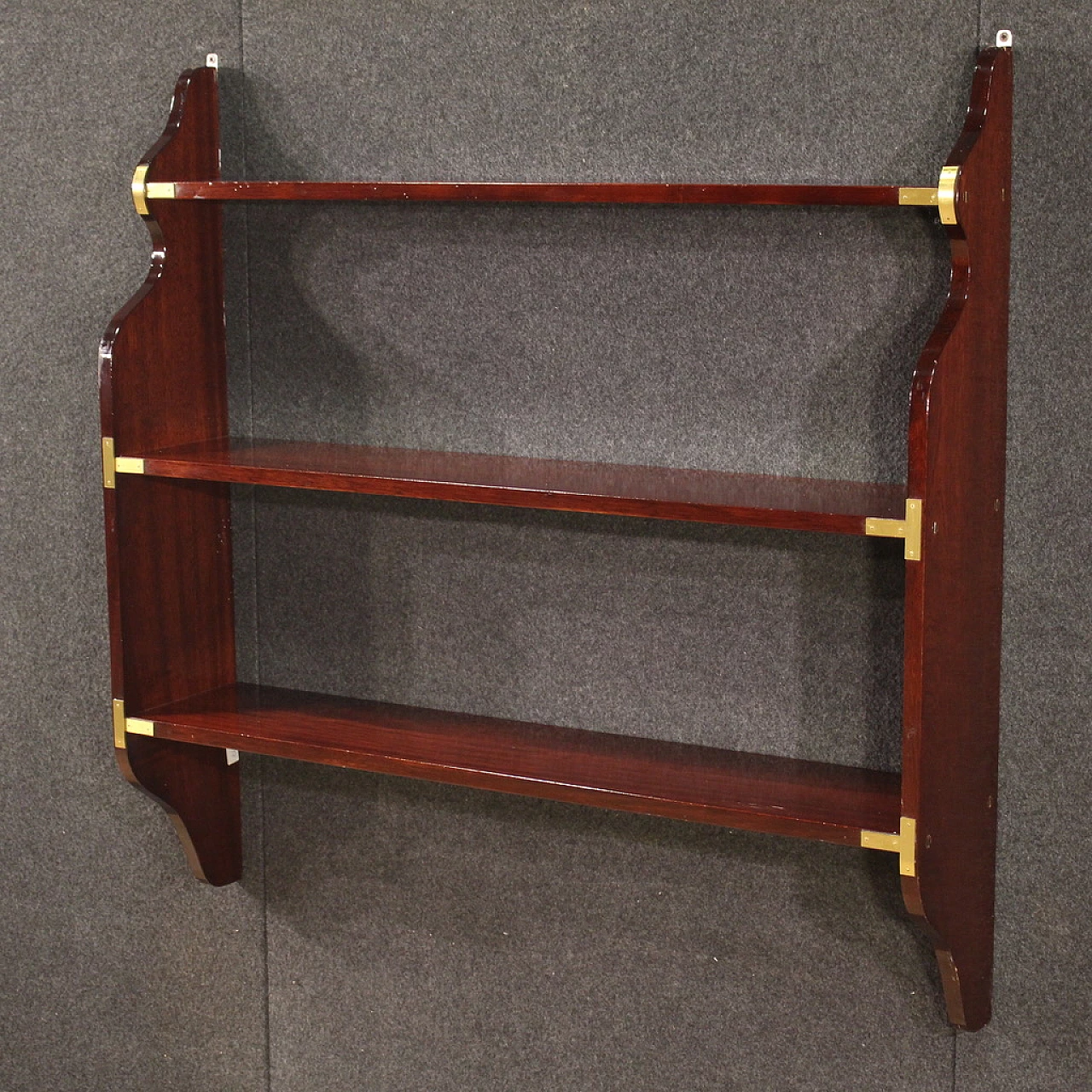 Nautical style mahogany and brass wall bookcase, 1970s 2