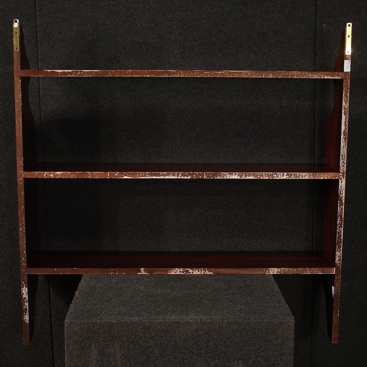 Nautical style mahogany and brass wall bookcase, 1970s 4