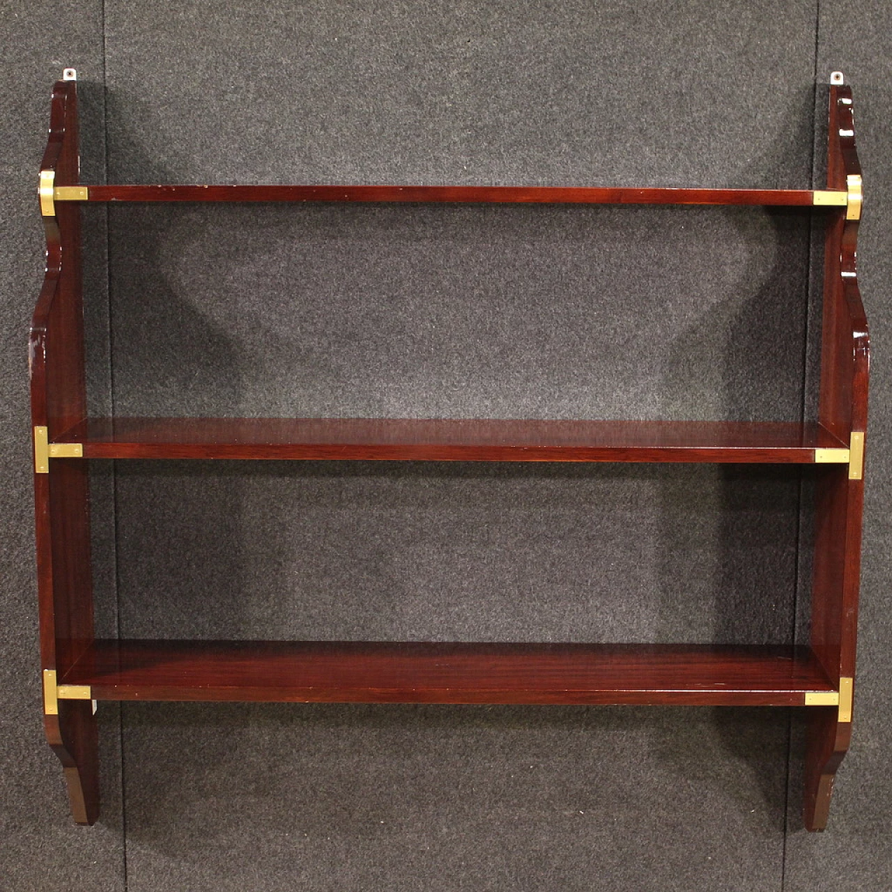 Nautical style mahogany and brass wall bookcase, 1970s 5