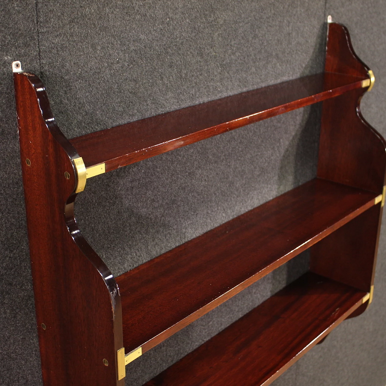 Nautical style mahogany and brass wall bookcase, 1970s 7
