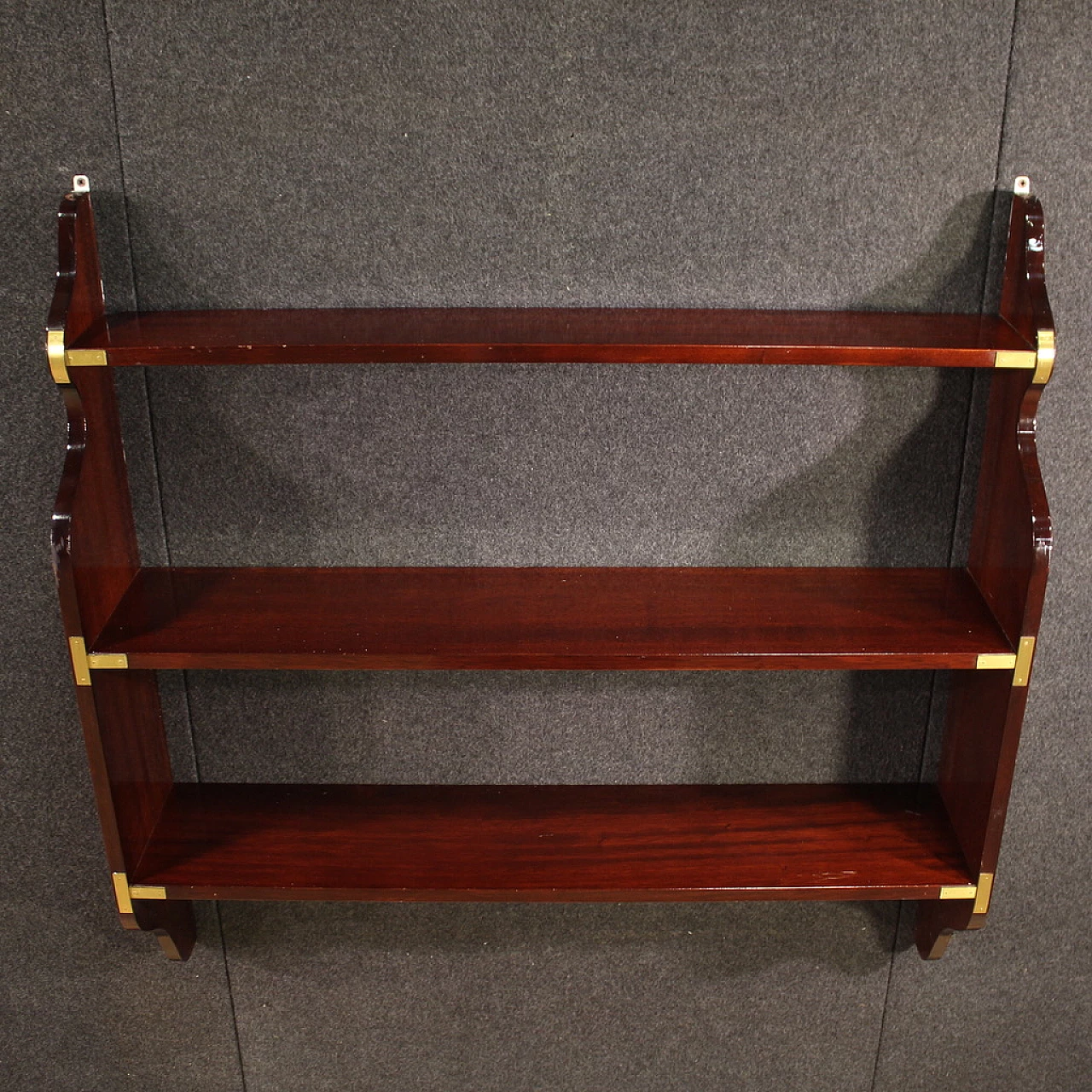Nautical style mahogany and brass wall bookcase, 1970s 9