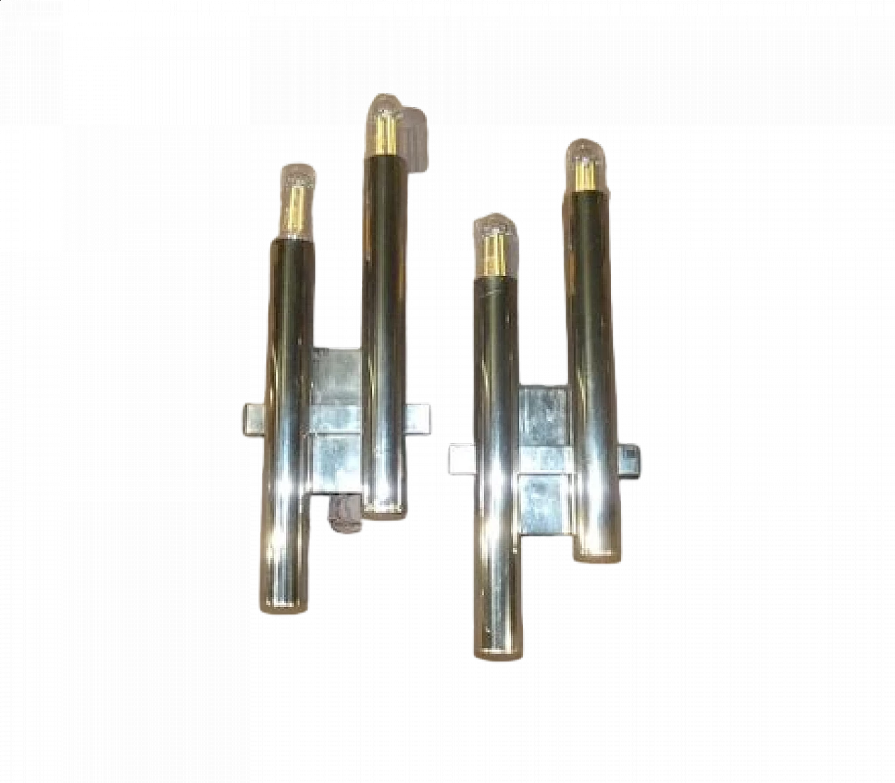 Coppia di applique brutaliste in metallo cromato di Gaetano Sciolari, anni '70 15