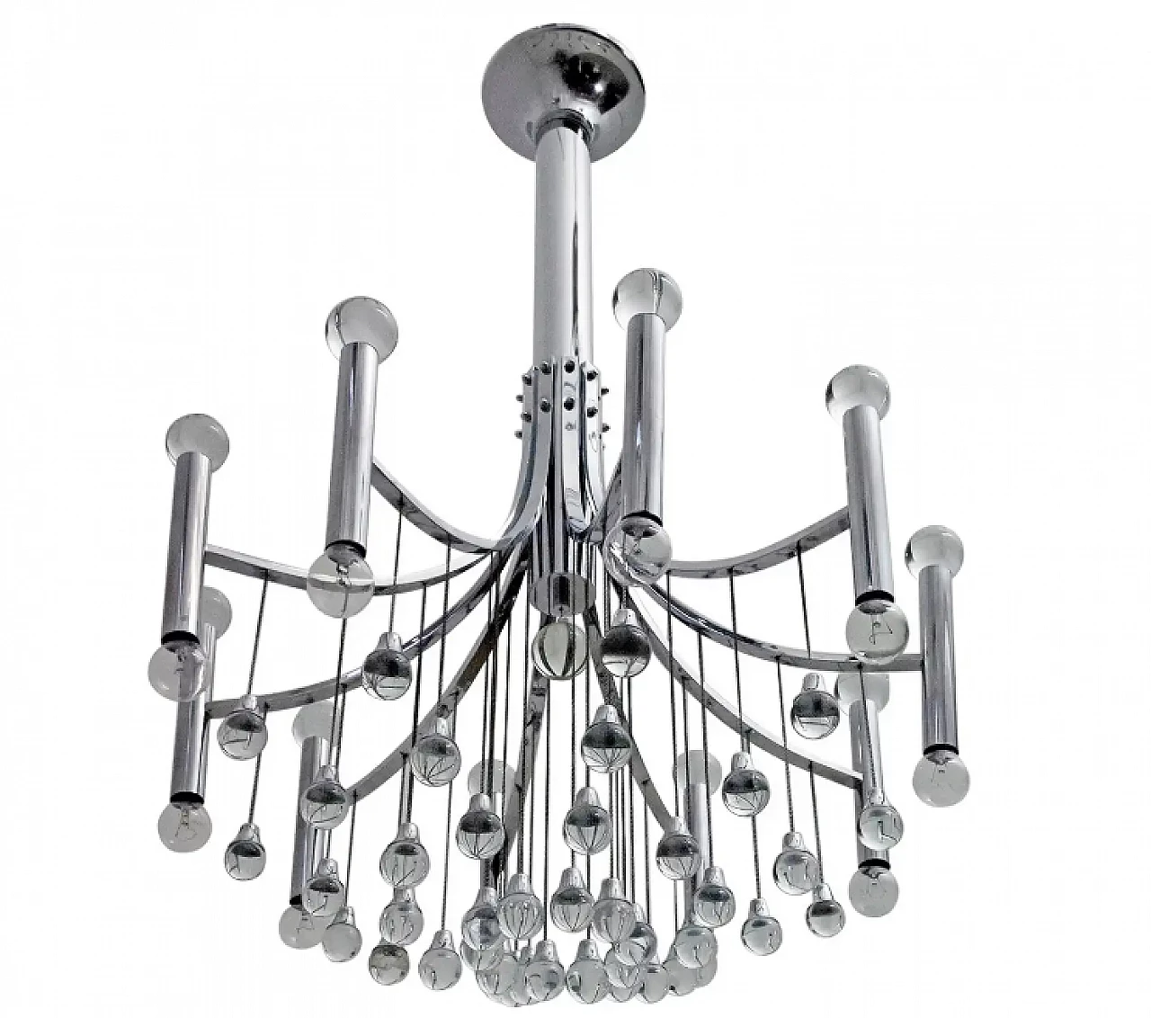 Glass and chrome chandelier by Gaetano Sciolari, 1970s 1