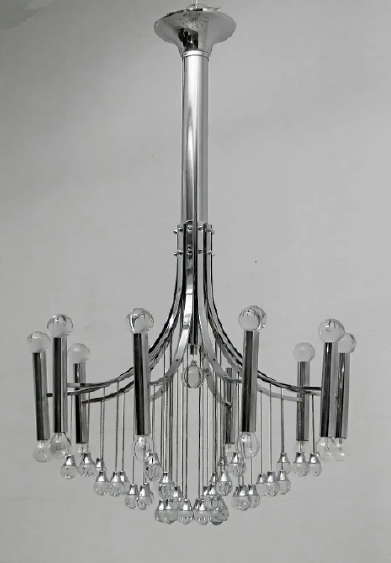 Glass and chrome chandelier by Gaetano Sciolari, 1970s 2
