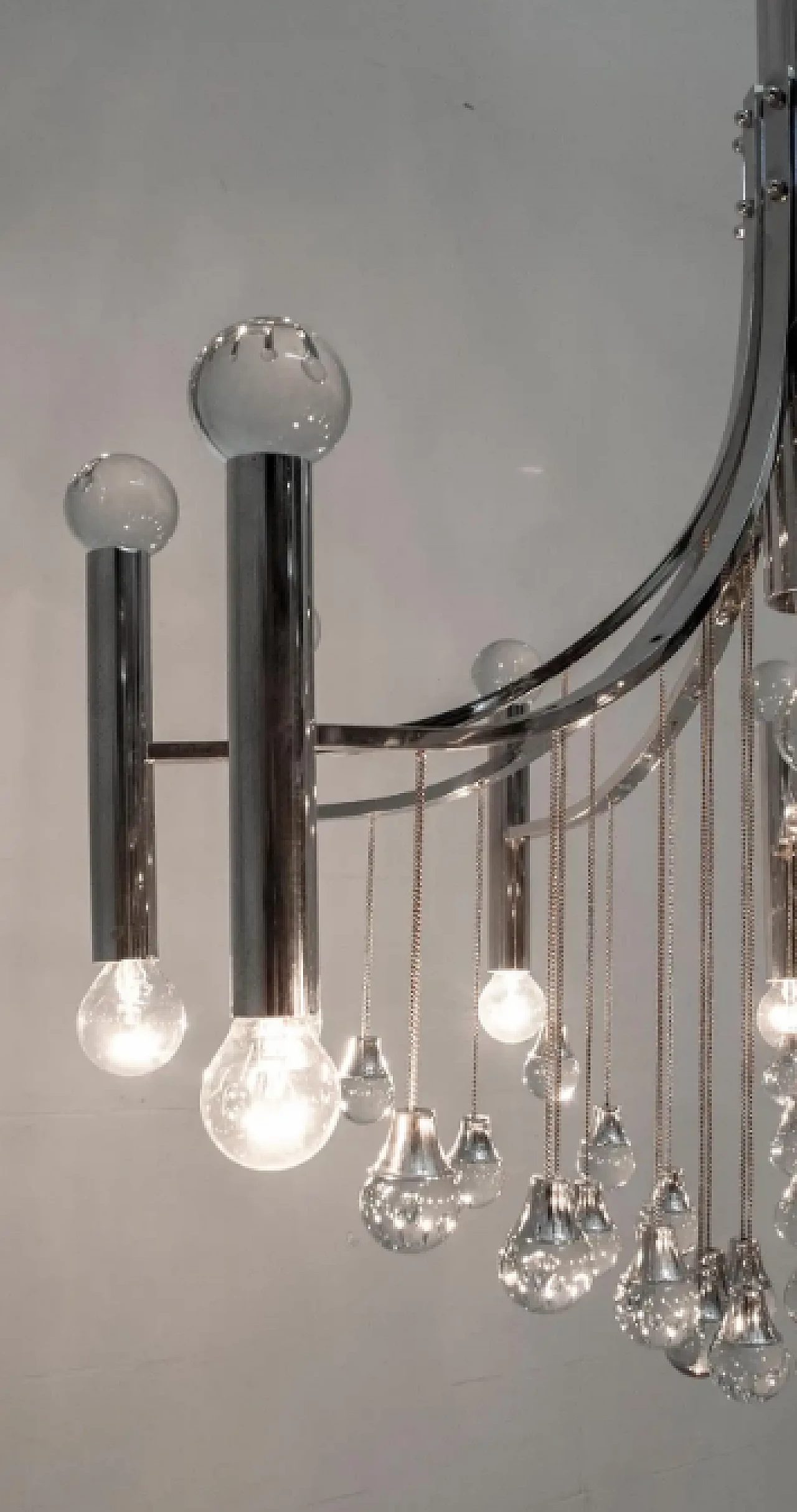 Glass and chrome chandelier by Gaetano Sciolari, 1970s 5