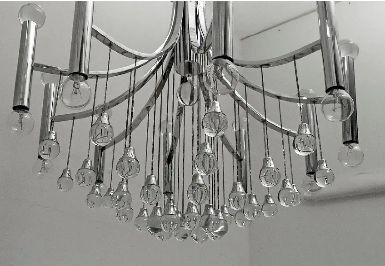 Glass and chrome chandelier by Gaetano Sciolari, 1970s 6