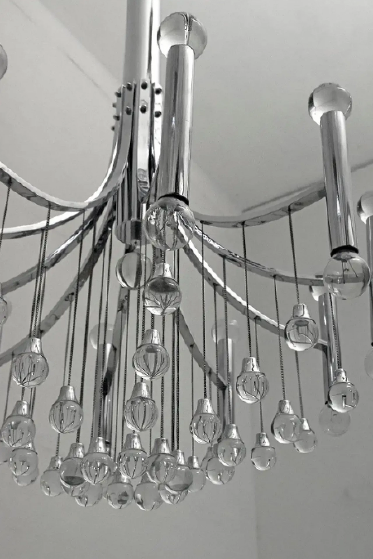 Glass and chrome chandelier by Gaetano Sciolari, 1970s 7