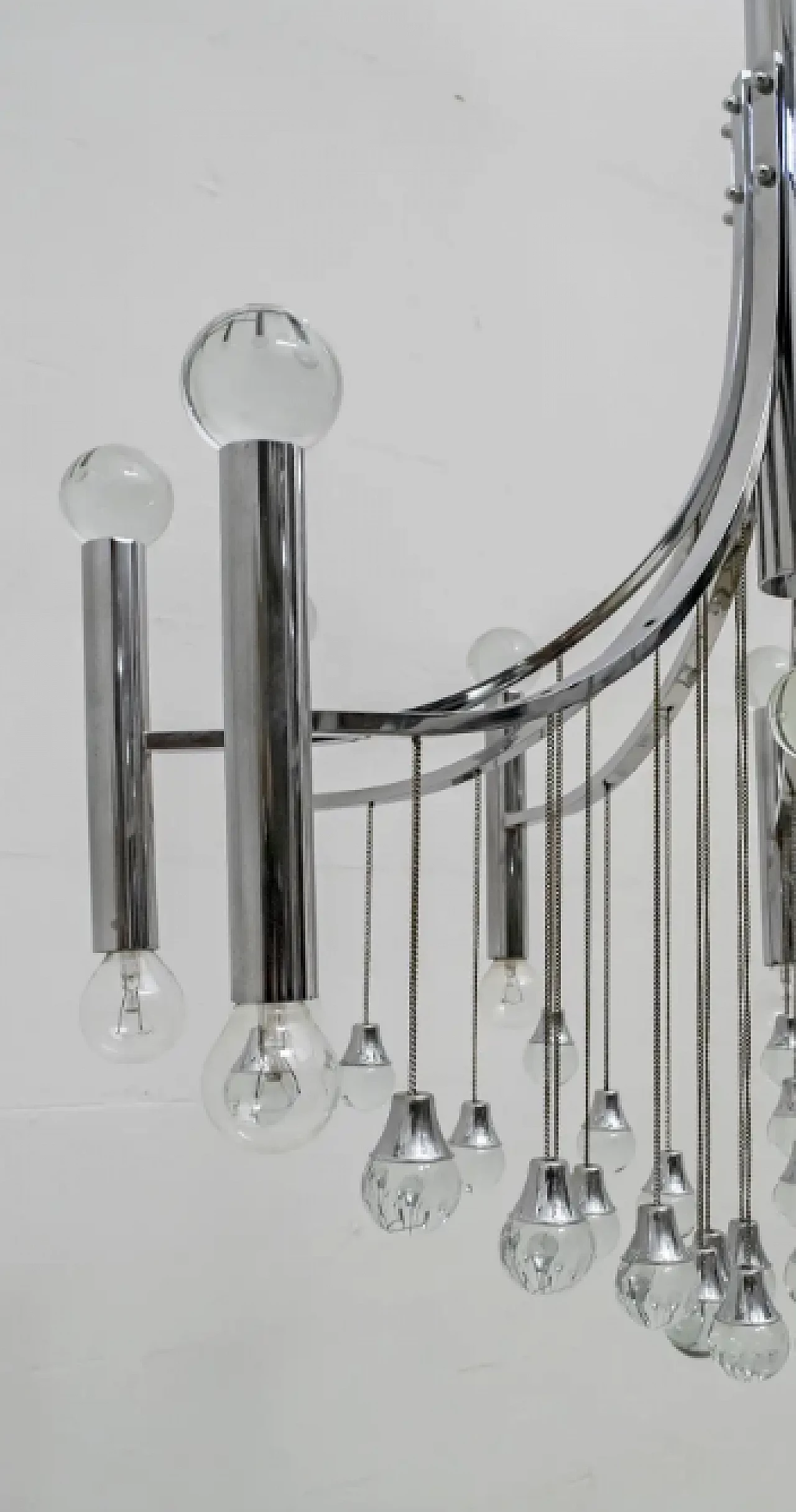 Glass and chrome chandelier by Gaetano Sciolari, 1970s 10