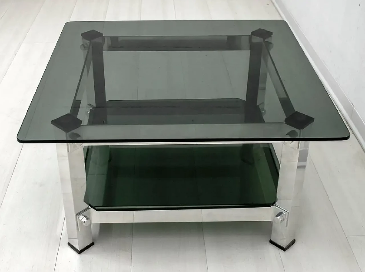 Coffee table in aluminium and glass, 1970s 2