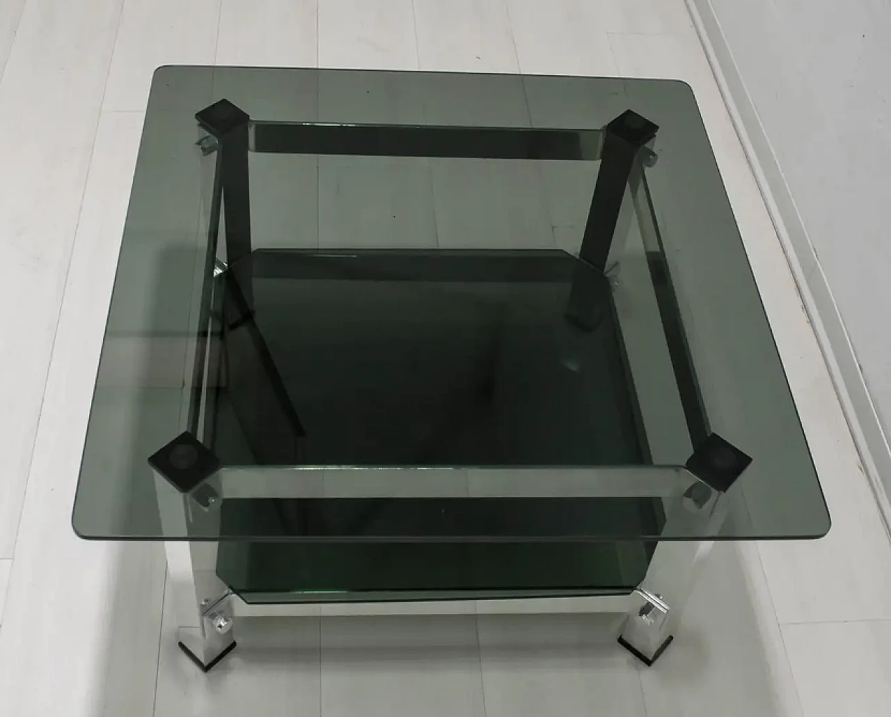Coffee table in aluminium and glass, 1970s 3