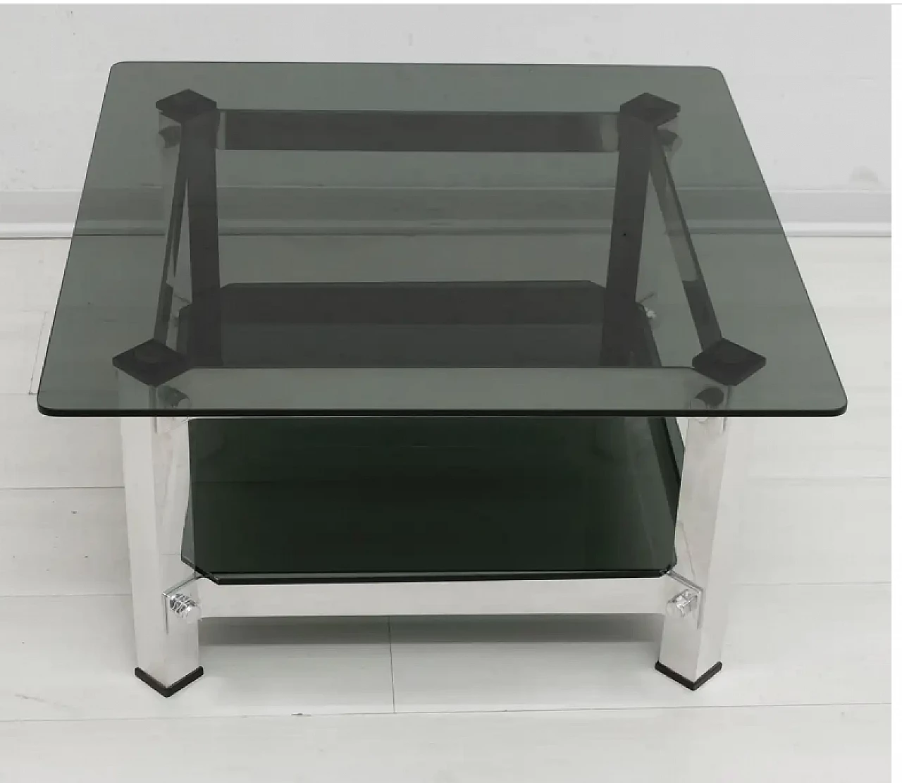Coffee table in aluminium and glass, 1970s 4