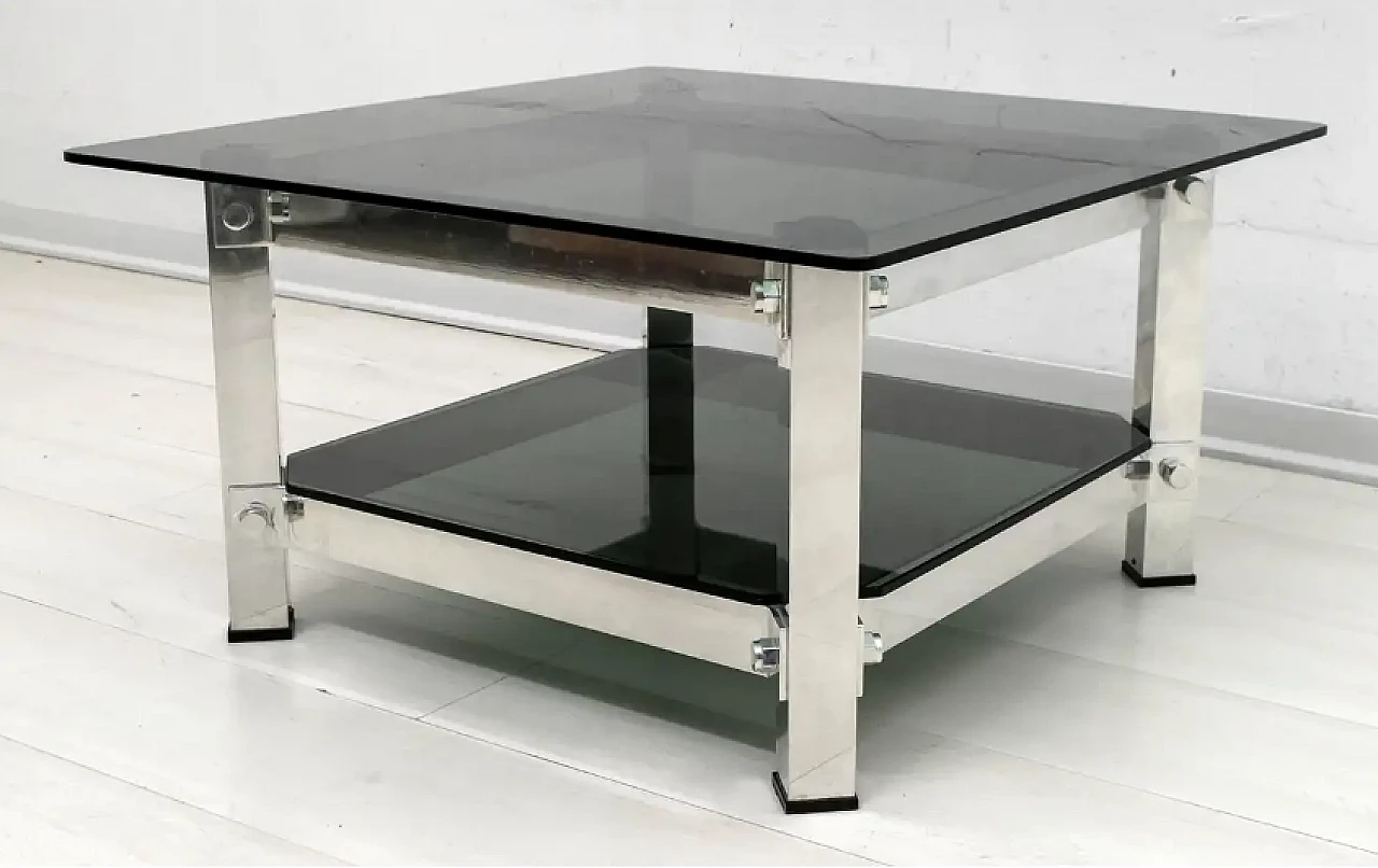 Coffee table in aluminium and glass, 1970s 5