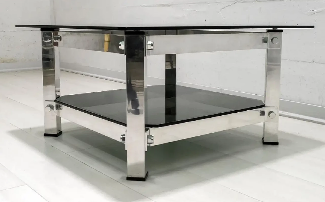 Coffee table in aluminium and glass, 1970s 6