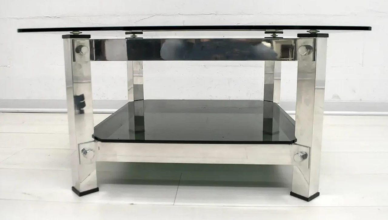 Coffee table in aluminium and glass, 1970s 7
