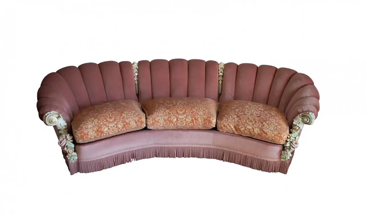 A sofa and 2 velvet armchairs in Venetian Baroque style by Silik, 1960s 1