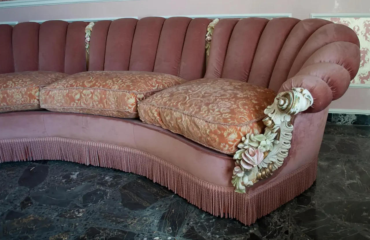 A sofa and 2 velvet armchairs in Venetian Baroque style by Silik, 1960s 3